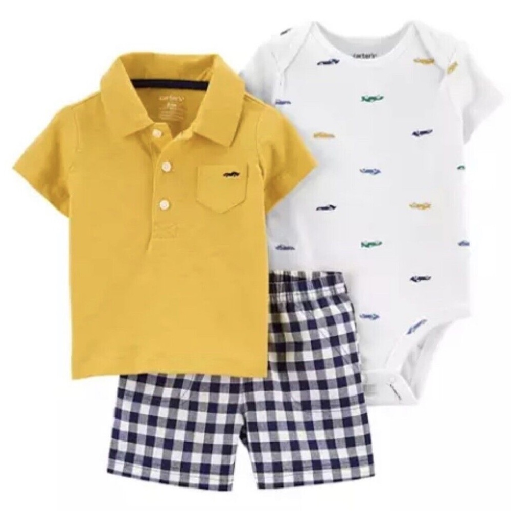 CARTERS Car Polo, Onesie & Shorts 3-piece Set, 6mo